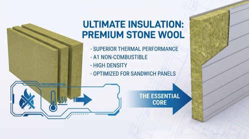 Rock wool for sandwich panels
